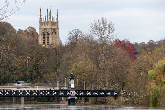 Taken from Burton Washlands, an autumnal photo of Ferry Bridge over the River Trent with St Peter's Church in the background amongst the autumn trees.
