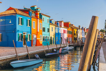 Burano Island Venice Italy colorful houses along canal