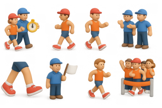 Race walking icons for sports and fitness illustrations