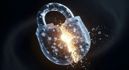 Broken lock breaking security concept