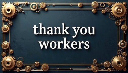 Elegant thank you card for workers with mechanical gear border. Expressing gratitude appreciation for labor and dedication. Suitable for employee recognition events.