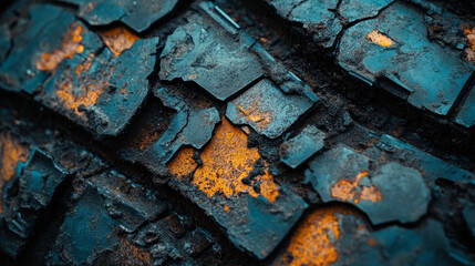 Close-up of oxidized metallic surface with vibrant rust and intricate textures. Industrial and abstract.