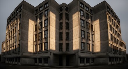Obraz premium Unique Brutalist architecture building facade with sunlight