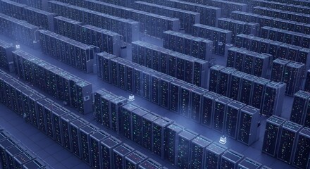 Server racks in data center with computing servers