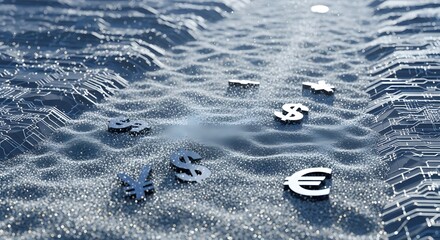 Currency symbol floating digital surface