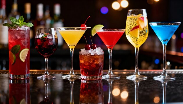 colorful cocktails on the bar counter - Powered by Adobe
