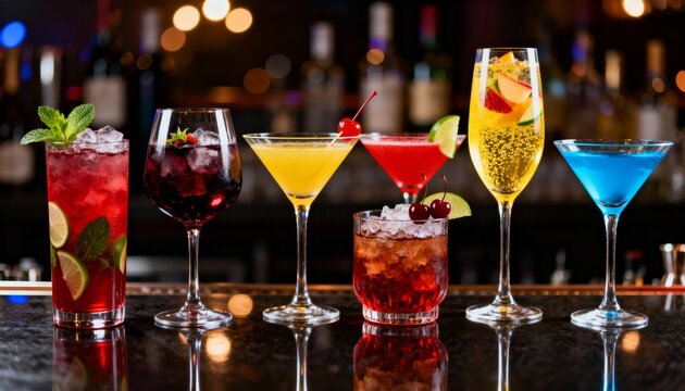 colorful cocktails on the bar counter
