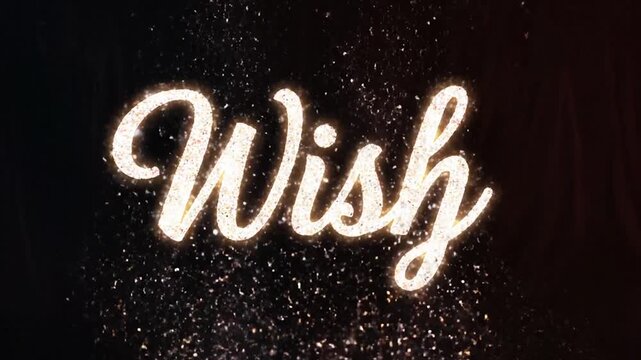 Sparkling Wish Text Animation with Glittering Particles on Black Background.