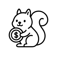 squirrel with a coin vector line icon on a white background Vector line icon on a white background