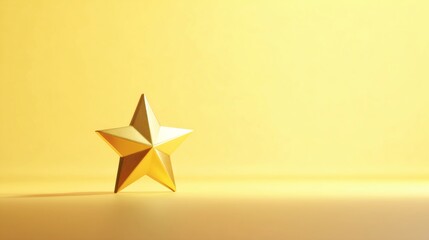 Obraz premium Golden star trophy standing on a yellow surface with soft light.