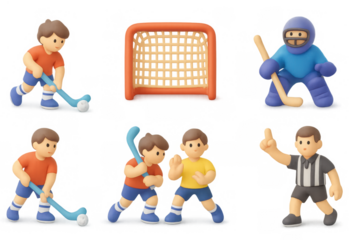 Floorball cartoon icons - fun and simple illustrations for sports design