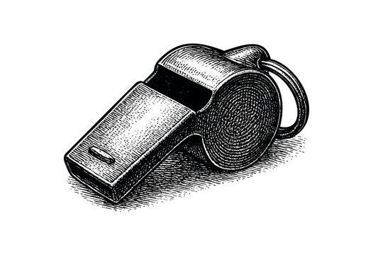 Detailed vintage engraving illustration of a referee&rsquo;s whistle &mdash; stock vector.