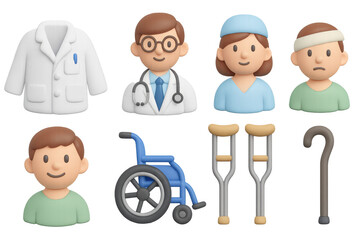 Obraz premium Healthcare icons collection featuring doctor, nurse, and medical equipment for design and education