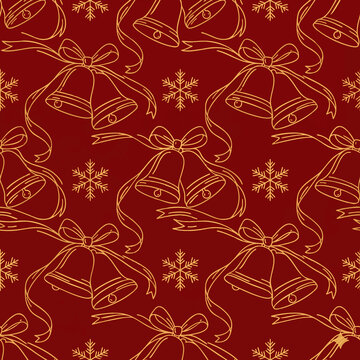 Festive Golden Bells and Snowflakes Seamless Holiday Pattern