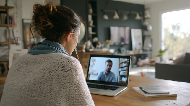 Woman connecting remotely with colleague on laptop