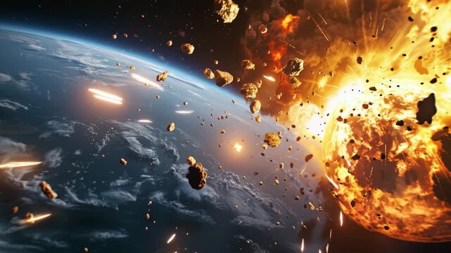Asteroid Impact Explosion in Earth&rsquo;s Orbit