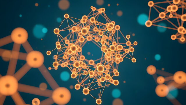 Interconnected spheres form a network of digital connections against a deep teal backdrop symbolizing modern - Powered by Adobe