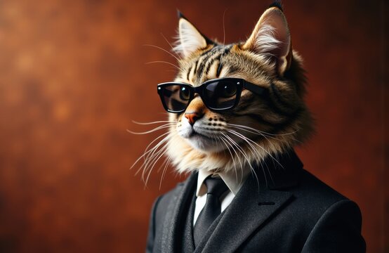Cat in tailored suit and dark sunglasses exudes quirky business style charm