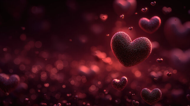 Romantic floating hearts surrounded by glowing red bokeh and dreamy soft light, creating a magical Valentine’s atmosphere with depth and warmth - Powered by Adobe
