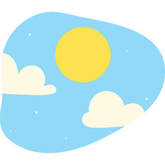 Stylized Sun and Clouds Under a Light Blue Sky with Small White Dots Scattered Across the Background Creating a Whimsical and Cheerful Atmosphere