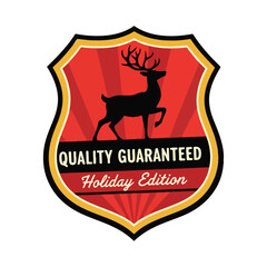Retro Reindeer Badge Illustration, Quality Guaranteed Holiday Edition, 1950s Animation Style