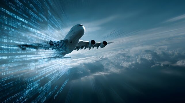 Cybersecurity in aviation, protecting aircraft systems, flight data, and airline networks from digital threats. Concept: Aviation cybersecurity, digital protection of aircraft, airline IT security, sa