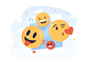 Social media react emoji icons. Social media post for digital marketing, engagement, user interaction, social content