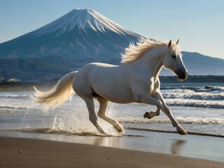 A thoroughbred sprinting at full speed.