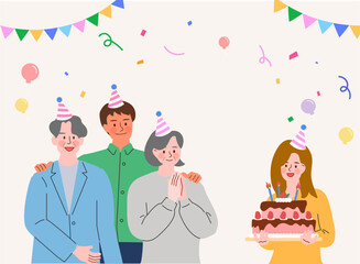 Happy family with birthday cake