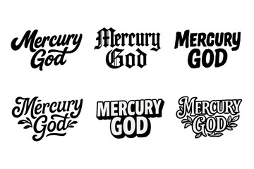 Fototapeta premium Mercury Lettering Variations. Mercury God. Set lettering. harmonious lettering variations of the same emblematic concept (Bold hand-lettering with playful