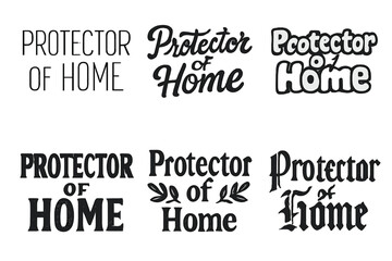 Fototapeta premium Varied Lettering Styles. Protector of Home. Set lettering. harmonious lettering variations of the same emblematic concept (Modern minimal monoline lettering,