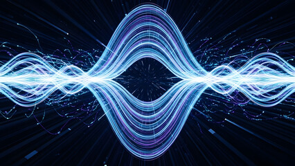 Ethereal wave propagation emanating symmetrical light forms against black expanse revealing energetic interactions