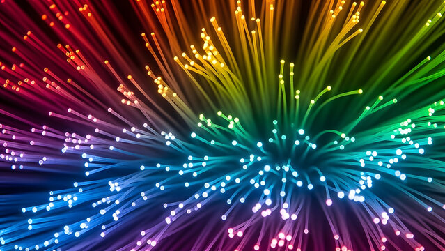 Radiant spectral fibers illuminating the dark background, a mesmerizing display of vibrant energy and modern