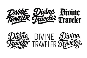 Fototapeta premium Harmonious Lettering Variations. Divine Traveler. Set lettering. harmonious lettering variations of the same emblematic concept (Dynamic brushstroke graffiti