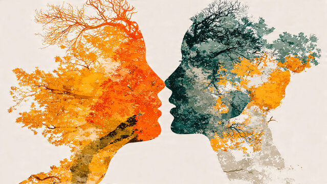 Silhouettes, visages face &agrave; face