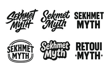Obraz premium Sekhmet Typography Variations. Sekhmet Myth. Set lettering. harmonious lettering variations of the same emblematic concept, each with different artistic