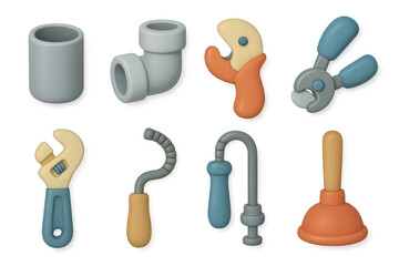 Obraz premium Illustrated plumbing tools icons set for design and decoration projects