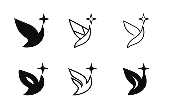 Deneb Logo Variations. Deneb in Cygnus. Set Logo of Deneb in Cygnus: swan tail star marker. harmonious logo variations of the same emblematic concept, each