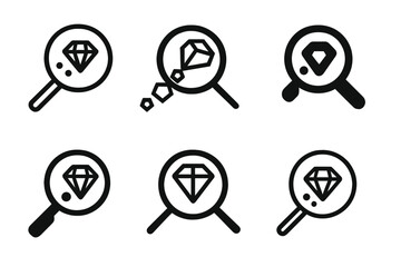 Gem Trail Logos. Transparency in sourcing. Set Logo of Transparency in sourcing: magnifying glass over gem trail. harmonious logo variations of the same