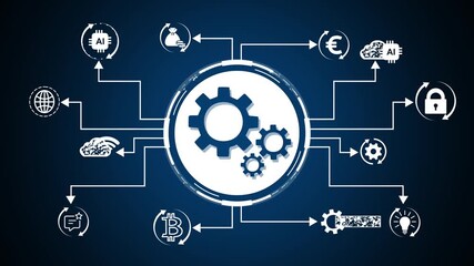 Technology Network Automation System – AI, Blockchain, Finance & Security Concept Background Animation - Powered by Adobe