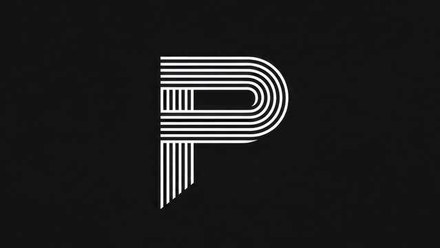 Modern abstract letter p logo design with parallel lines on black background