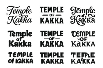 Fototapeta premium Temple Lettering Variations. Temple of Kakka. Set lettering. harmonious lettering variations of the same emblematic concept, each with different artistic