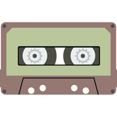 Retro Cassette Tape with Brown and Green Casing and Visible Internal Reels on Transparent Background