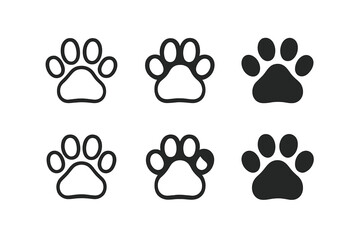 Obraz premium Paw Print Icons. Pet-Friendly Living. Set Logo of Paw Print: Minimal outline, Negative space, Flat solid, Symmetrical form, Stylized detail, Iconic shape.