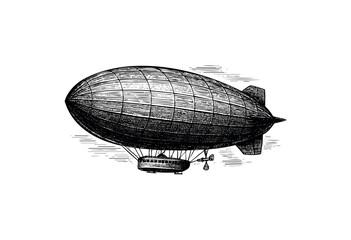 Vintage engraved illustration of an airship or zeppelin in detailed etching style — stock vector.