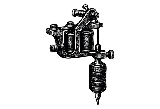 Vintage engraved illustration of a tattoo machine tool &mdash; stock vector.