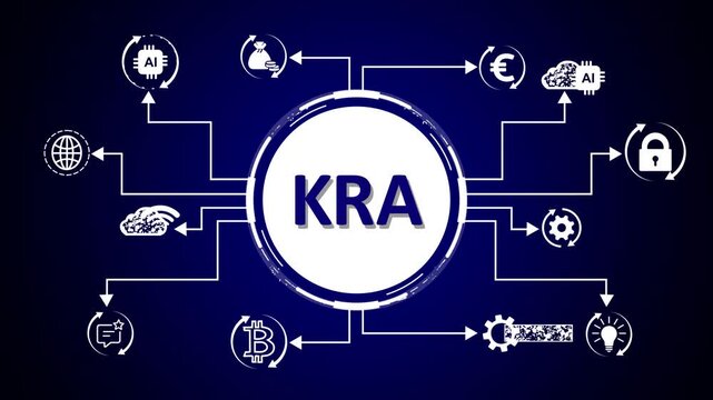 Centralized KRA network diagram with connected nodes and abstract icons on a blue background