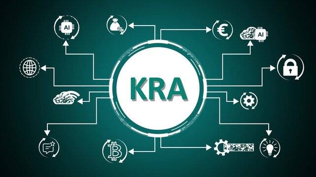 Centralized KRA network diagram with connected nodes and abstract icons on a cyan background