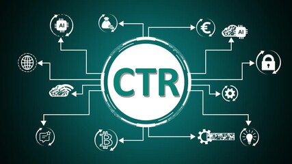 C T R concept diagram with icons for business growth security communication and global reach on a digital cyan background - Powered by Adobe