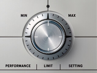 Rotary control knob adjustable from minimum to maximum. Performance, limit, and setting concepts.